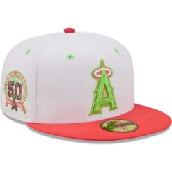 Men's Los Angeles Angels New Era White/Coral 50th Anniversary Strawberry Lolli 59FIFTY Fitted Hat