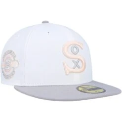 Men's Chicago White Sox New Era White/Gray 1917 World Series Side Patch Peach Undervisor 59FIFTY Fitted Hat