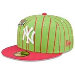 Men's New York Yankees New Era Pink/Green MLB X Big League Chew Wild Pitch Watermelon Flavor Pack 59FIFTY Fitted Hat -CapNation Shop green new york yankees mlb x big league chew wild pitch watermelon flavor pack 59fifty fitted hat pi4534000 altimages ff 4534238 73b59741427046d9cba7alt3 full