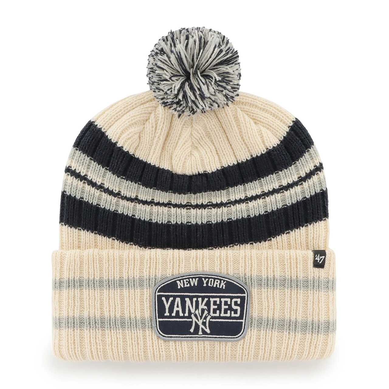 Men's New York Yankees '47 Natural Home Patch Cuffed Knit Hat With Pom 3 Men's New York Yankees '47 Natural Home Patch Cuffed Knit Hat With Pom