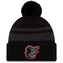 Men's Baltimore Orioles New Era Black Dispatch Cuffed Knit Hat With Pom