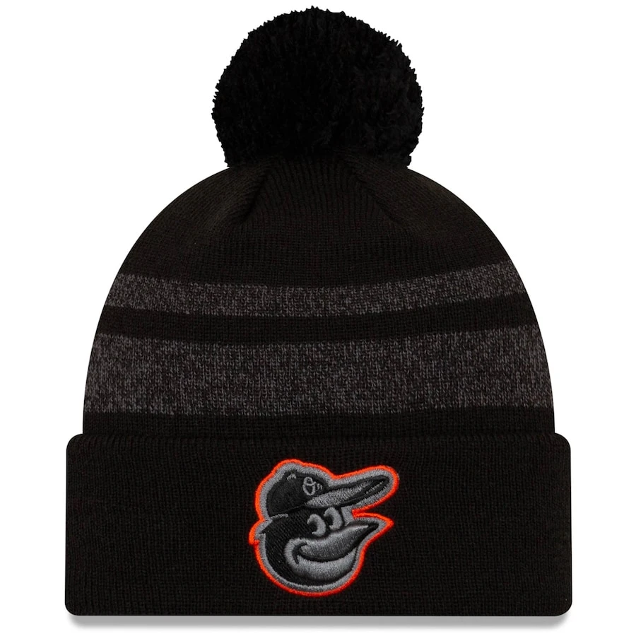 Men's Baltimore Orioles New Era Black Dispatch Cuffed Knit Hat With Pom 3 Men's Baltimore Orioles New Era Black Dispatch Cuffed Knit Hat With Pom