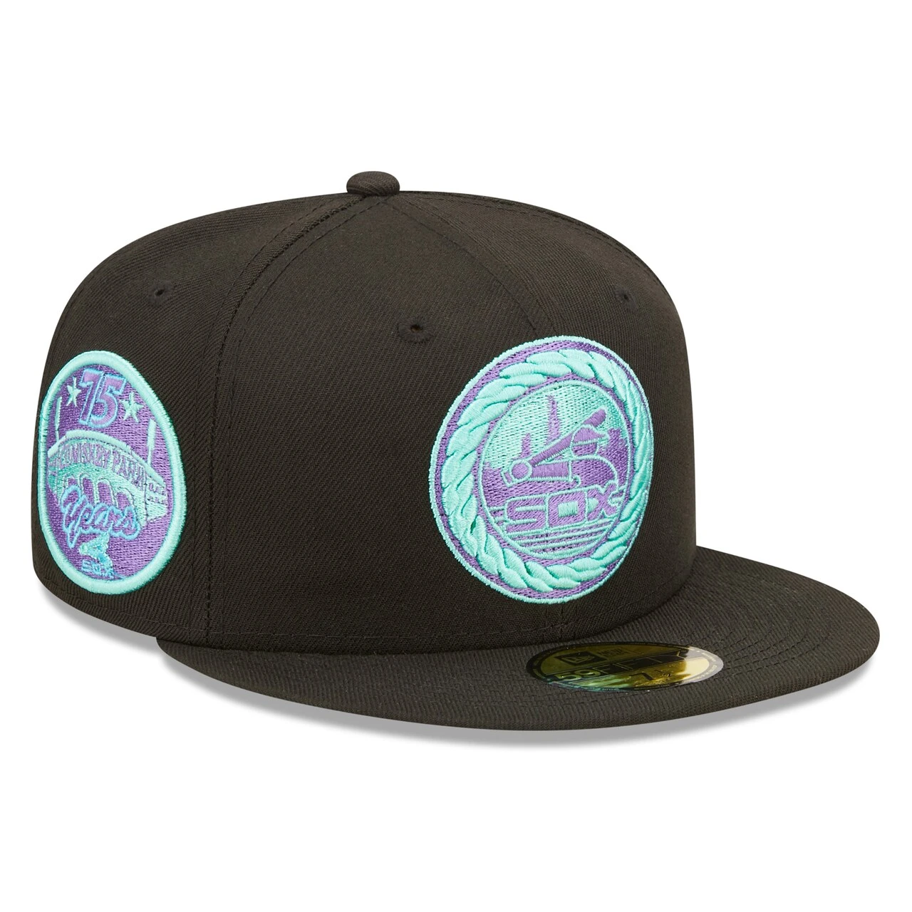 Men's Chicago White Sox New Era Black Comiskey Park 75th Anniversary Black Light 59FIFTY Fitted Hat 3 Men's Chicago White Sox New Era Black Comiskey Park 75th Anniversary Black Light 59FIFTY Fitted Hat