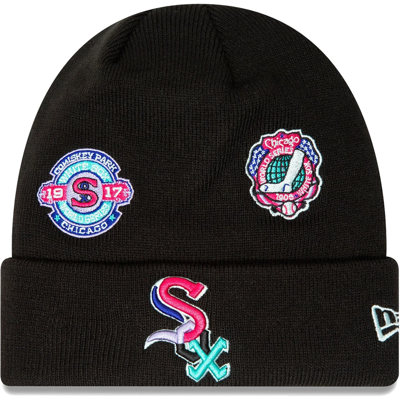 Men's Chicago White Sox New Era Black Polar Lights Cuffed Knit Hat 3 Men's Chicago White Sox New Era Black Polar Lights Cuffed Knit Hat