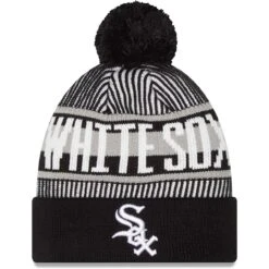 Men's Chicago White Sox New Era Black Striped Cuffed Knit Hat With Pom