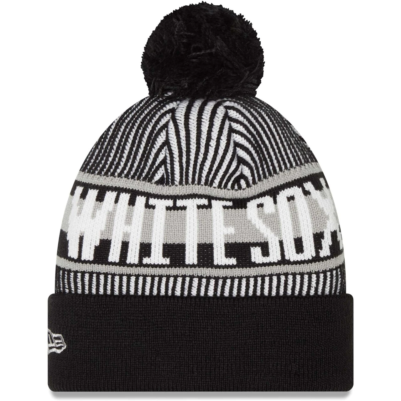 Men's Chicago White Sox New Era Black Striped Cuffed Knit Hat With Pom 4 Men's Chicago White Sox New Era Black Striped Cuffed Knit Hat With Pom - Image 2