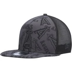 Men's Los Angeles Angels New Era Black Repeat A-Frame 9FIFTY Trucker Snapback Hat