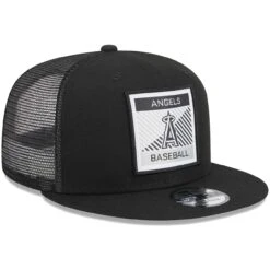Men's Los Angeles Angels New Era Black Scratch Squared Trucker 9FIFTY Snapback Hat -CapNation Shop mens new era black los angeles angels scratch squared trucker 9fifty snapback hat ss5 p 200013002pv 3u fndpmcszqspoguiermyuv bcgdllejb7l2fwt9jkbk