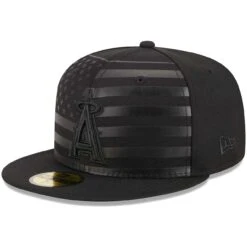 Men's Los Angeles Angels New Era Black Tonal Flag 59FIFTY Fitted Hat