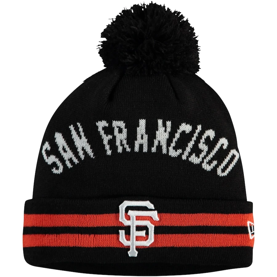 Men's San Francisco Giants New Era Black Arch Cuffed Knit Hat With Pom 3 Men's San Francisco Giants New Era Black Arch Cuffed Knit Hat With Pom