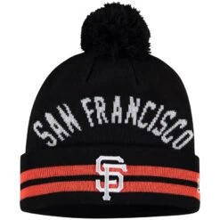 Men's San Francisco Giants New Era Black Arch Logo Cuffed Knit Hat With Pom