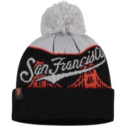Men's San Francisco Giants New Era Black Bridge Cuffed Knit Hat With Pom