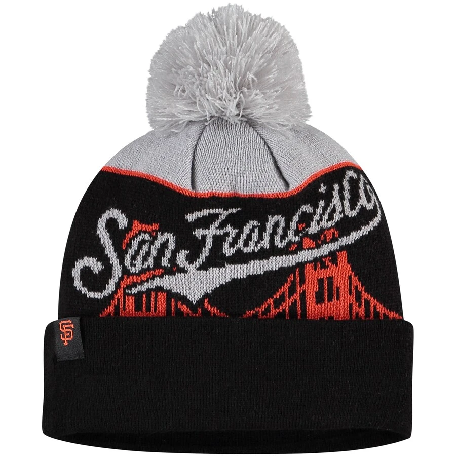 Men's San Francisco Giants New Era Black Bridge Cuffed Knit Hat With Pom 3 Men's San Francisco Giants New Era Black Bridge Cuffed Knit Hat With Pom