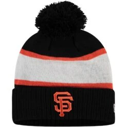 Men's San Francisco Giants New Era Black Team Stripe Pride Cuffed Knit Hat With Pom