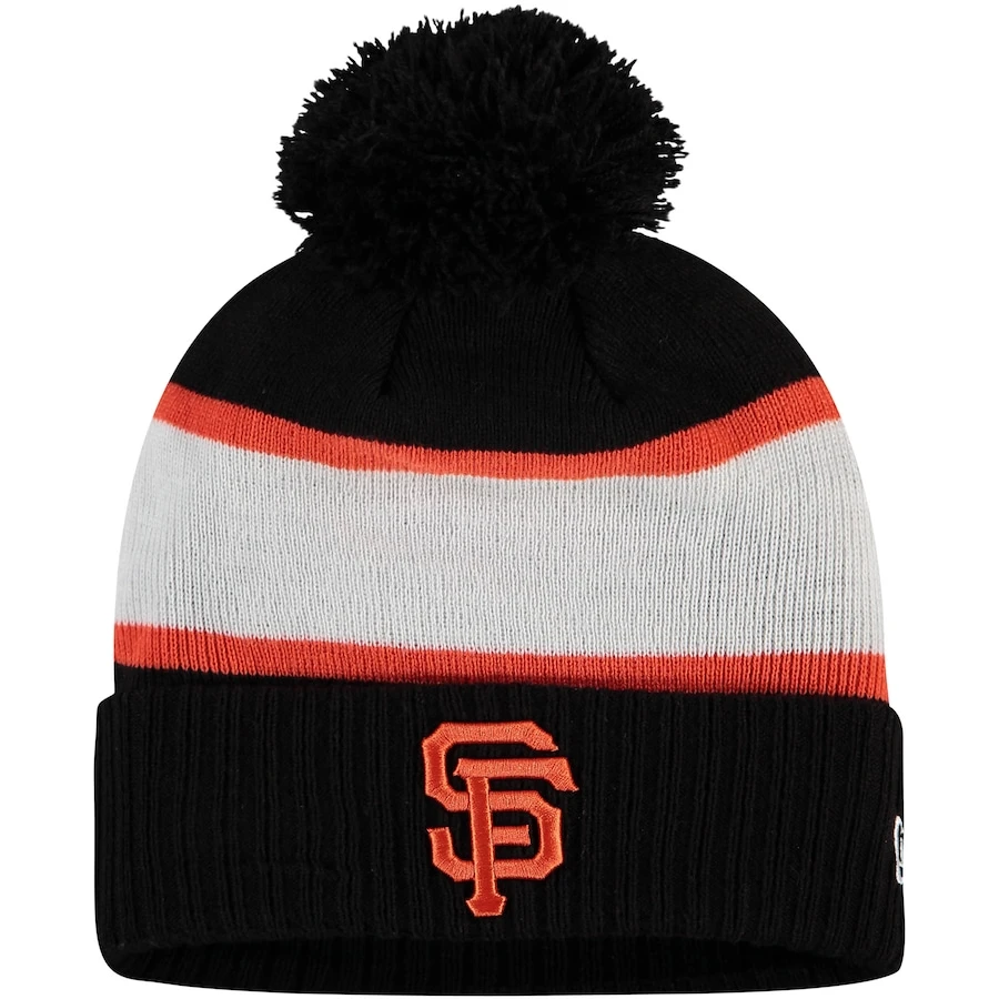 Men's San Francisco Giants New Era Black Team Stripe Pride Cuffed Knit Hat With Pom 3 Men's San Francisco Giants New Era Black Team Stripe Pride Cuffed Knit Hat With Pom