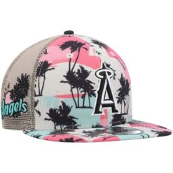 Men's Los Angeles Angels New Era Natural Retro Beachin' Trucker 9FIFTY Snapback Hat