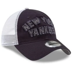 Men's New York Yankees New Era Navy Frayed Wordmark Trucker 9TWENTY Adjustable Hat -CapNation Shop mens new era navy new york yankees frayed wordmark trucker 9twenty adjustable hat pi4172000 altimages ff 4172657 e667f6c3e81ddf4148acalt3 full