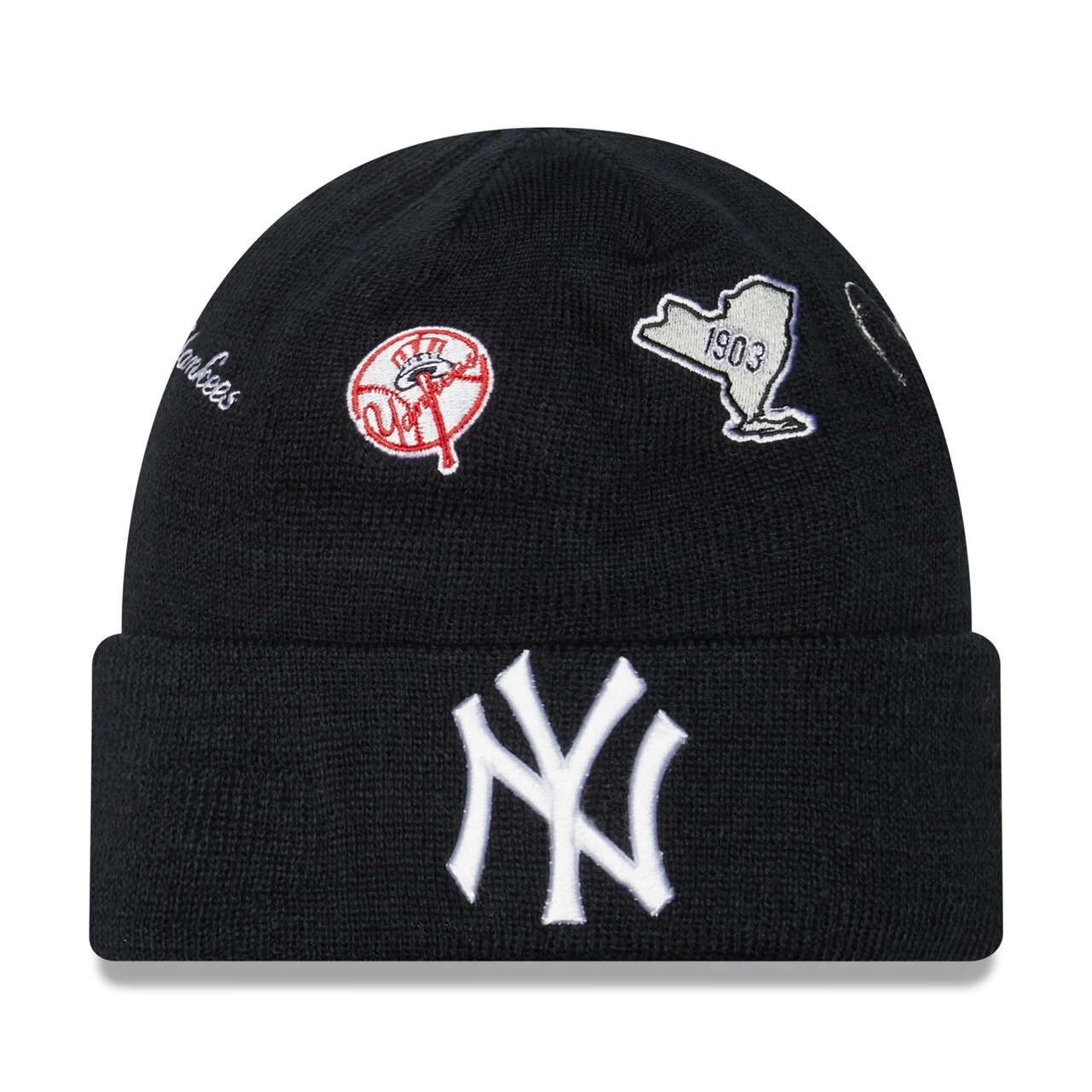 Men's New York Yankees New Era Navy Identity Cuffed Knit Hat 3 Men's New York Yankees New Era Navy Identity Cuffed Knit Hat