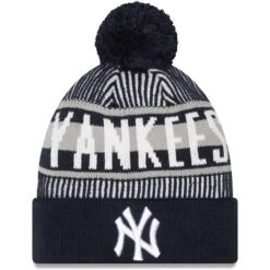 Men's New York Yankees New Era Navy Striped Cuffed Knit Hat With Pom