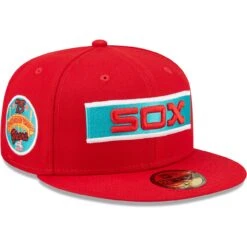 Men's Chicago White Sox New Era Scarlet 75th Anniversary Teal Undervisor 59FIFTY Fitted Hat