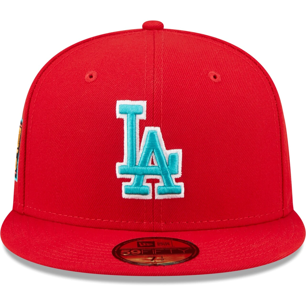 Men's Los Angeles Dodgers New Era Scarlet 2020 World Series Teal Undervisor 59FIFTY Fitted Hat 4 Men's Los Angeles Dodgers New Era Scarlet 2020 World Series Teal Undervisor 59FIFTY Fitted Hat - Image 2