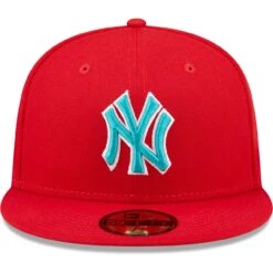 Men's New York Yankees New Era Scarlet 1999 World Series Teal Undervisor 59FIFTY Fitted Hat -CapNation Shop mens new era scarlet new york yankees 1999 world series teal undervisor 59fifty fitted hat pi4694000 altimages ff 4694086 72571f7dd0bad9ac8548alt2 full