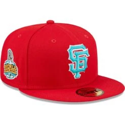 Men's San Francisco Giants New Era Scarlet 2012 World Series Teal Undervisor 59FIFTY Fitted Hat