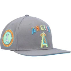 Men's Los Angeles Angels Pro Standard Gray Washed Neon Snapback Hat