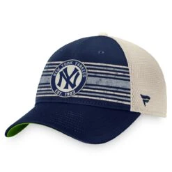 Men's New York Yankees Fanatics Branded Navy/Natural True Classic Retro Striped Trucker Snapback Hat