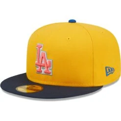 Men's Los Angeles Dodgers New Era Gold/Navy Dodger Stadium Azure Undervisor 59FIFTY Fitted Hat -CapNation Shop navy los angeles dodgers dodger stadium azure undervisor 59fifty fitted hat pi4693000 altimages ff 4693951 cee3b883f7a03b0a4236alt3 full
