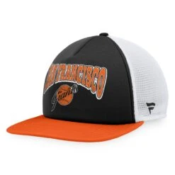 Men's San Francisco Giants Fanatics Branded Black/Orange Heritage Foam Front Trucker Snapback Hat
