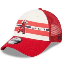 Men's Los Angeles Angels New Era White/Red Team Stripe Trucker 9FORTY Snapback Hat