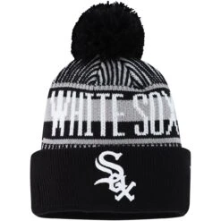 Youth Chicago White Sox New Era Black Striped Cuffed Knit Hat With Pom