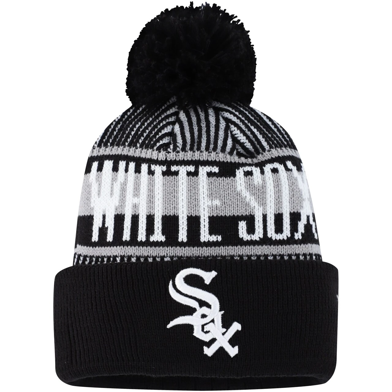 Youth Chicago White Sox New Era Black Striped Cuffed Knit Hat With Pom 3 Youth Chicago White Sox New Era Black Striped Cuffed Knit Hat With Pom