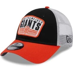 Youth San Francisco Giants New Era Black Patch Trucker 9FORTY Snapback Hat