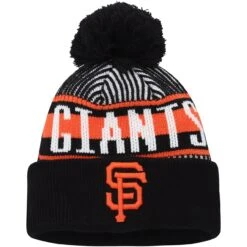 Youth San Francisco Giants New Era Black Striped Cuffed Knit Hat With Pom