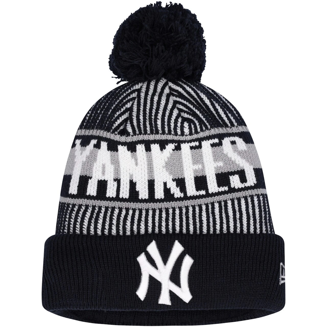 Youth New York Yankees New Era Navy Striped Cuffed Knit Hat With Pom 3 Youth New York Yankees New Era Navy Striped Cuffed Knit Hat With Pom